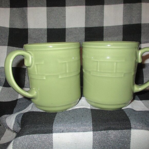 2 Longaberger Pottery Woven Traditions Sage Green Coffee 12oz… - Picture 1 of 4